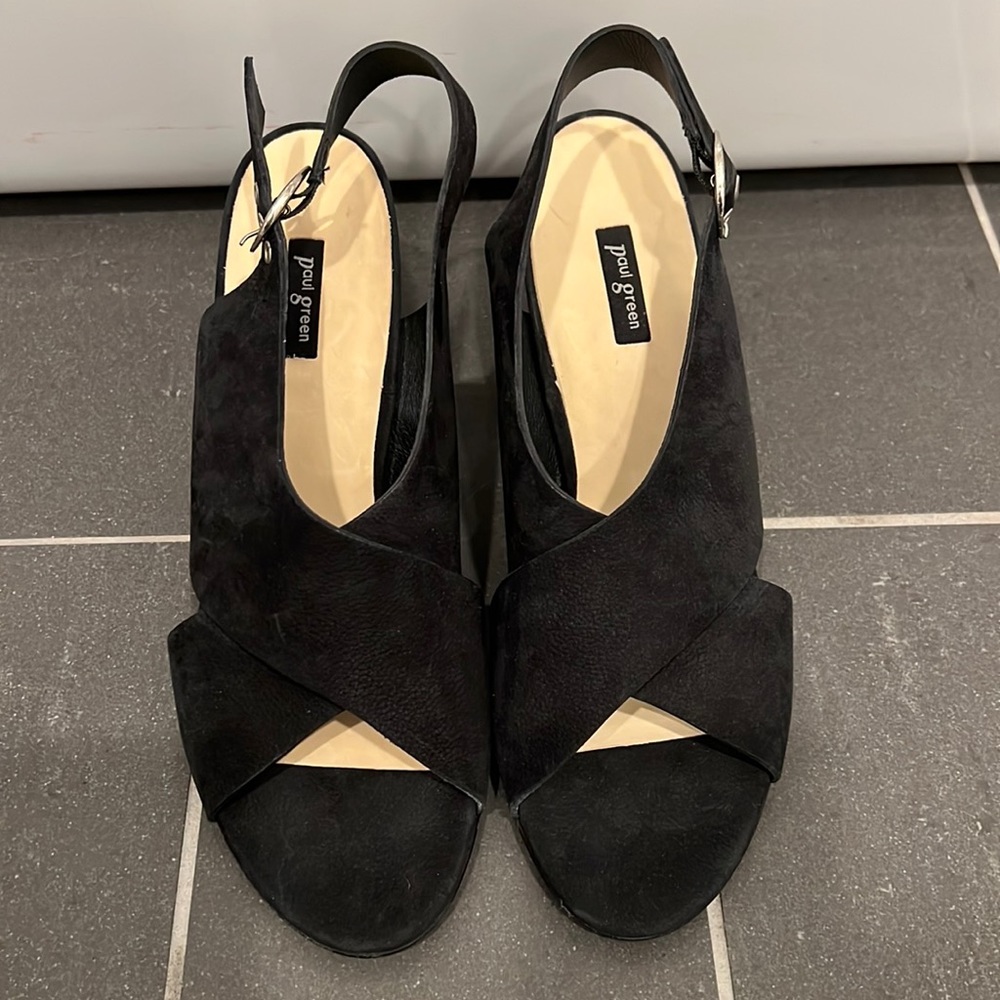 Paul Green Black Suede Block Heel